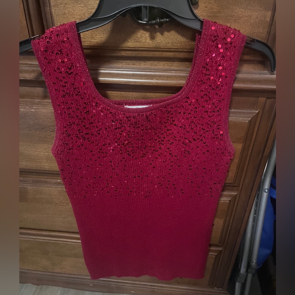 Chic Red Sequins Knit Tank Top